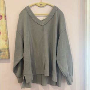 Aerie Wonder Textured V-Neck Sweater in Gray